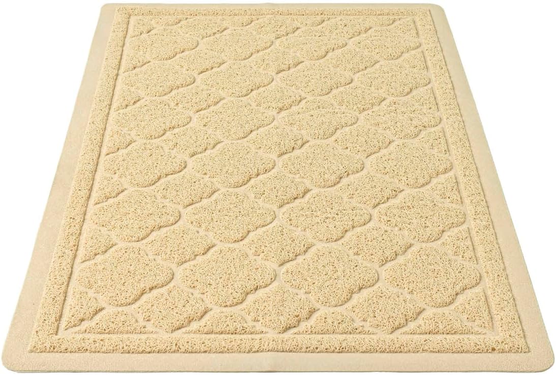 Cat Litter Box Mat, Kitty Premium PVC Pad, Durable Trapping Rug - #05 Beige / Medallion/35 x 23 Inch