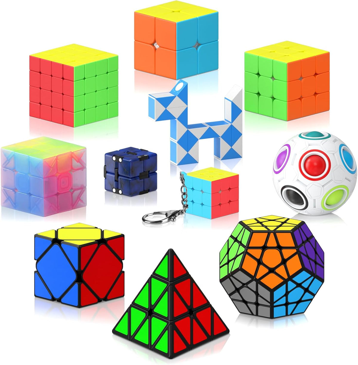 Vdealen Speed Cube Set, 2x2 4x4 Pyramid Mirror Dodecahedron Magic Cube Pack, Puzzle Cube Bundle - 11 Pack-Cube Set