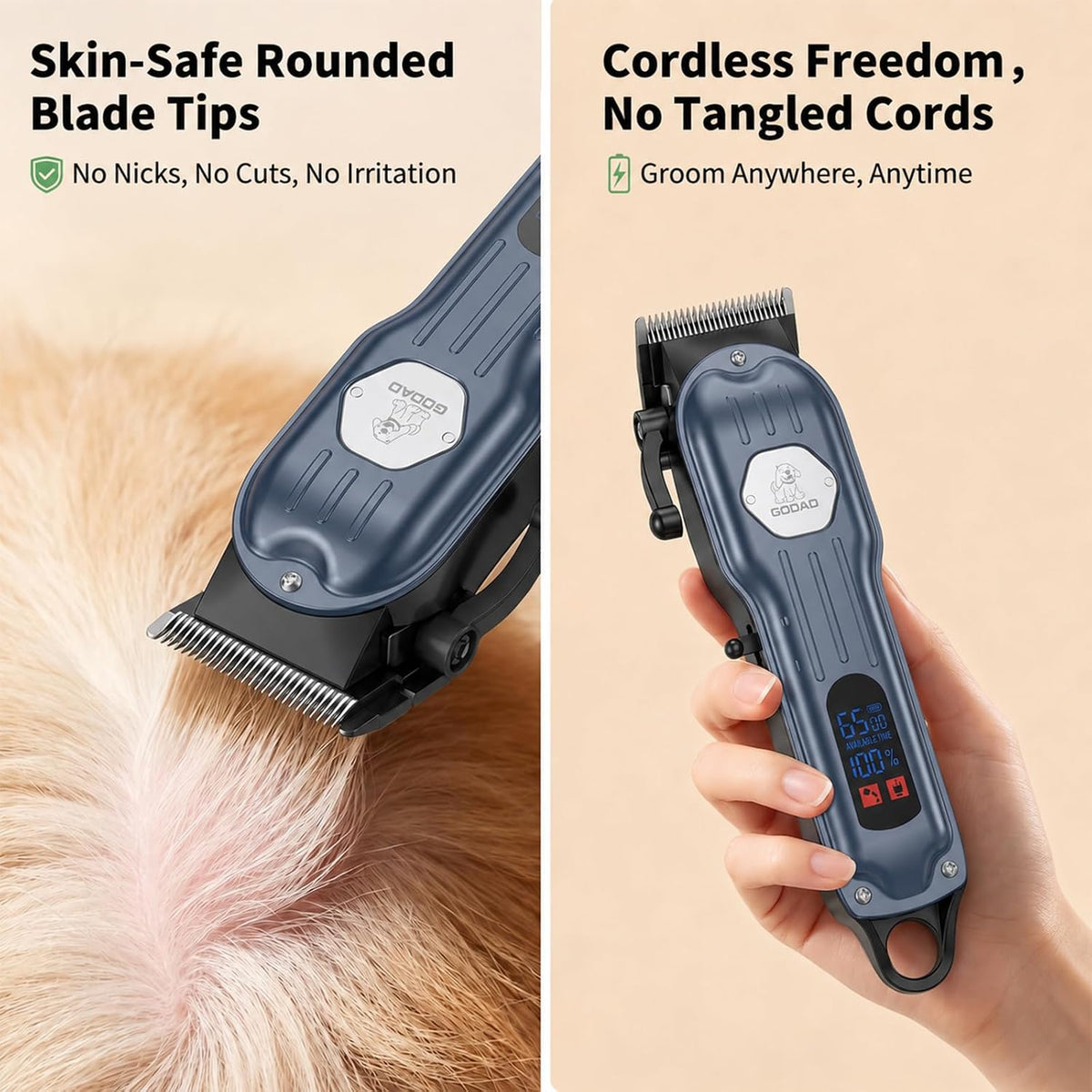 Dog Cordless Grooming Kit Low Noise for Heavy Thick Hair&Coats – Essentials for Dogs - Blue - image 4
