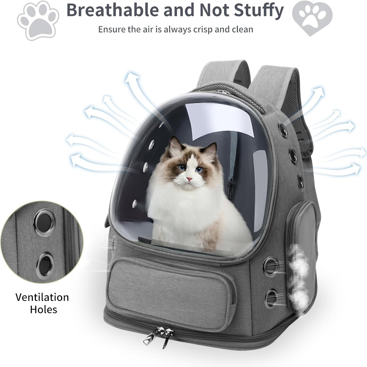 Cat Backpack Carrier for Cats and Small Dogs - Grey / Large - image 2