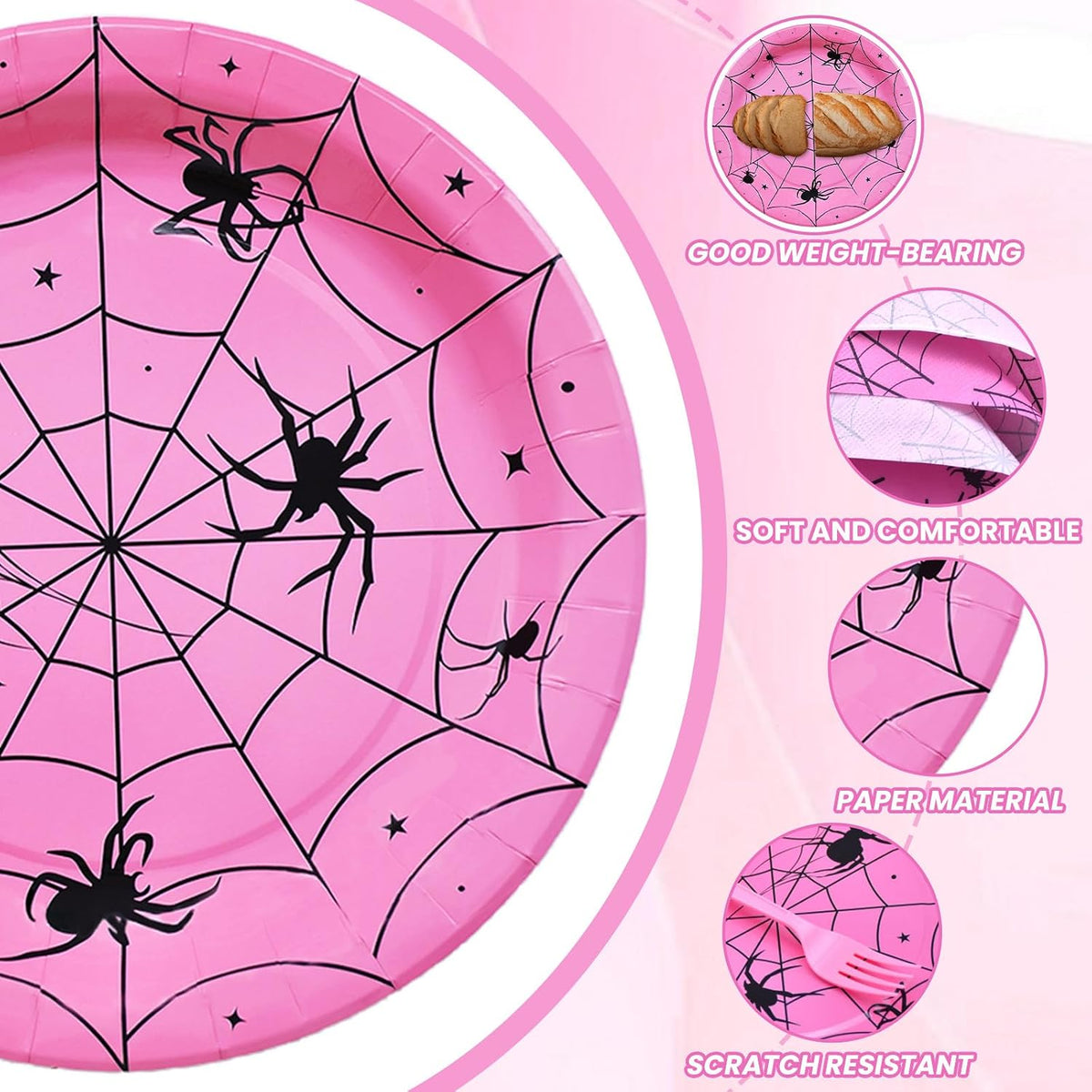 Gistome 96-piece Halloween spider web tableware set with plates, napkins and forks - view 14