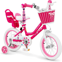 KORIMEFA girls bike with training wheels, basket and streamers in Rose Red - view 2