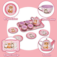 Lajeje Pretend Play Tea Set for Little Girls Ages 3-8 - Cat Tin Teapot Set - image 2