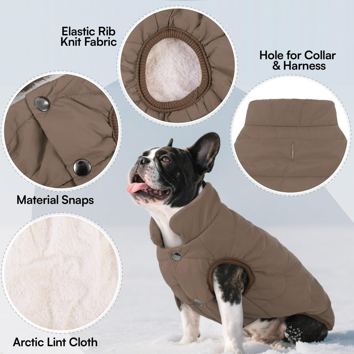 ASENKU Dog Winter Coat Dog Fleece Puffer Jacket for Small Medium - Small / Coffee - image 2