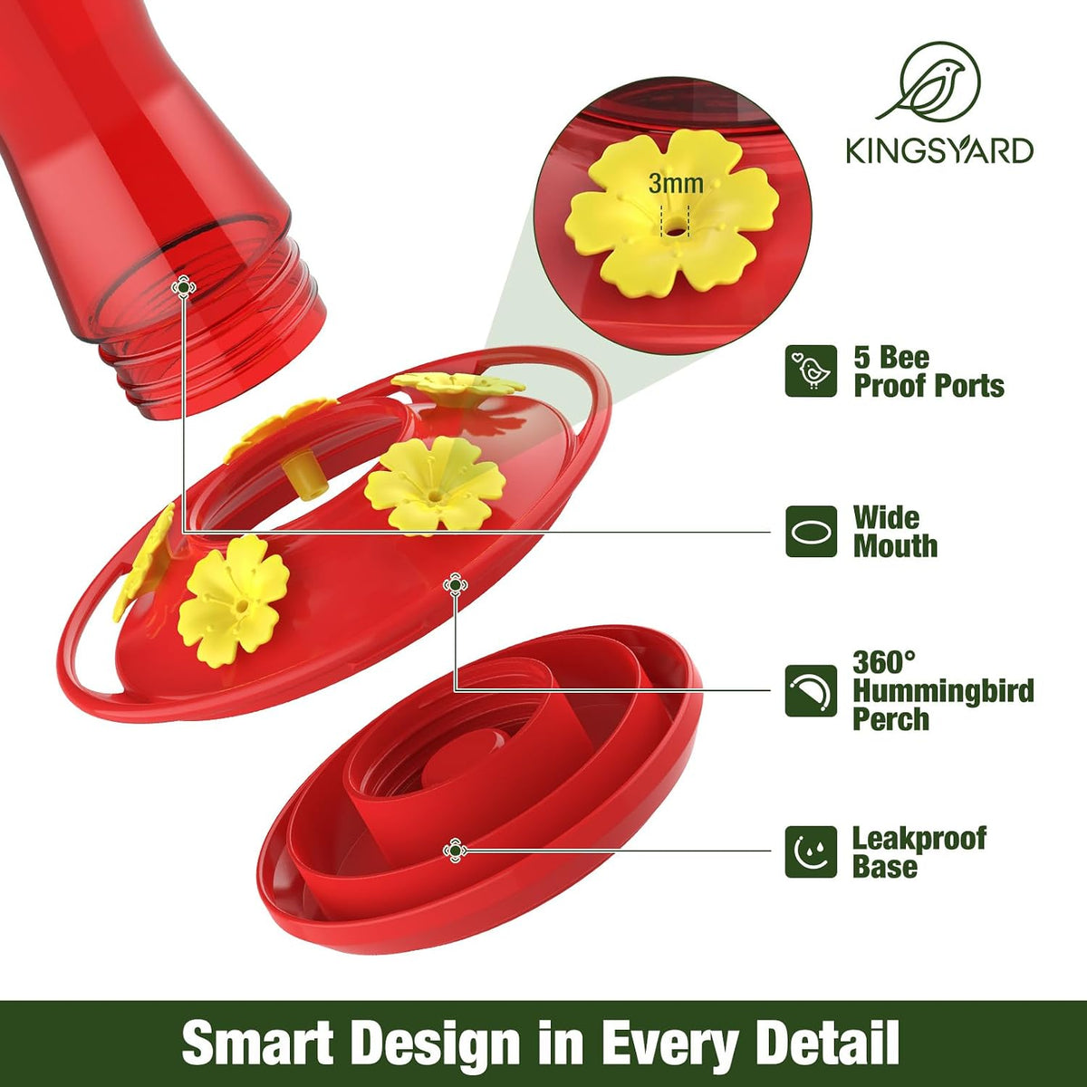 Kingsyard 2-Pack Glass Hummingbird Feeder for Outdoors Hanging - Red / 1-Pack Feeder - image 4