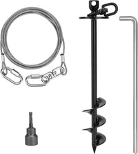 iklekione Dog Tie Out Stake, 360° Swivel -No Tangl - 14 ft Cable + Hexagonal head Stake