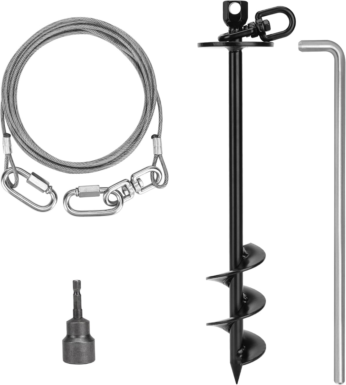 iklekione Dog Tie Out Stake, 360° Swivel -No Tangl - 14 ft Cable + Hexagonal head Stake