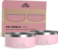 Alpine Set of 2 Stainless Steel Dog Bowls, Non Slip - 64 oz / Pink
