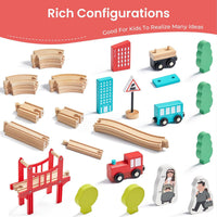 Tiny Land 39 Pcs Wooden Train Set for Toddler Ages3+ with Wooden - 39PCS Train Set - image 3