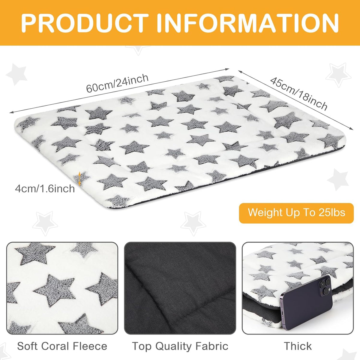 4 Pcs Dog Crate Pads Soft Warm - Rectangular 18 x 24 x 1.6 Inch / Star / White - image 2