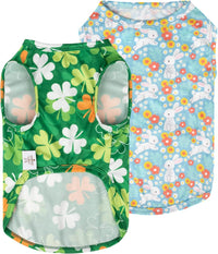 CuteBone Dog Shirts 2-Pack Soft Pet Clothes Breathable Summer Vest - Large / Clovers&rabbits