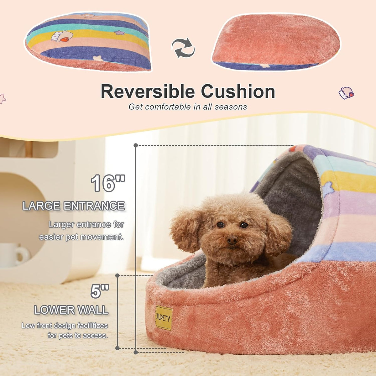 Cute Cat Beds for Indoor Cats, Cave Bed for Kittens - Large / Rainbow - image 3