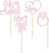 Gyufise He Asked She Said Yes Cupcake Toppers Gold Glitter Diamond - Light Pink - image 3