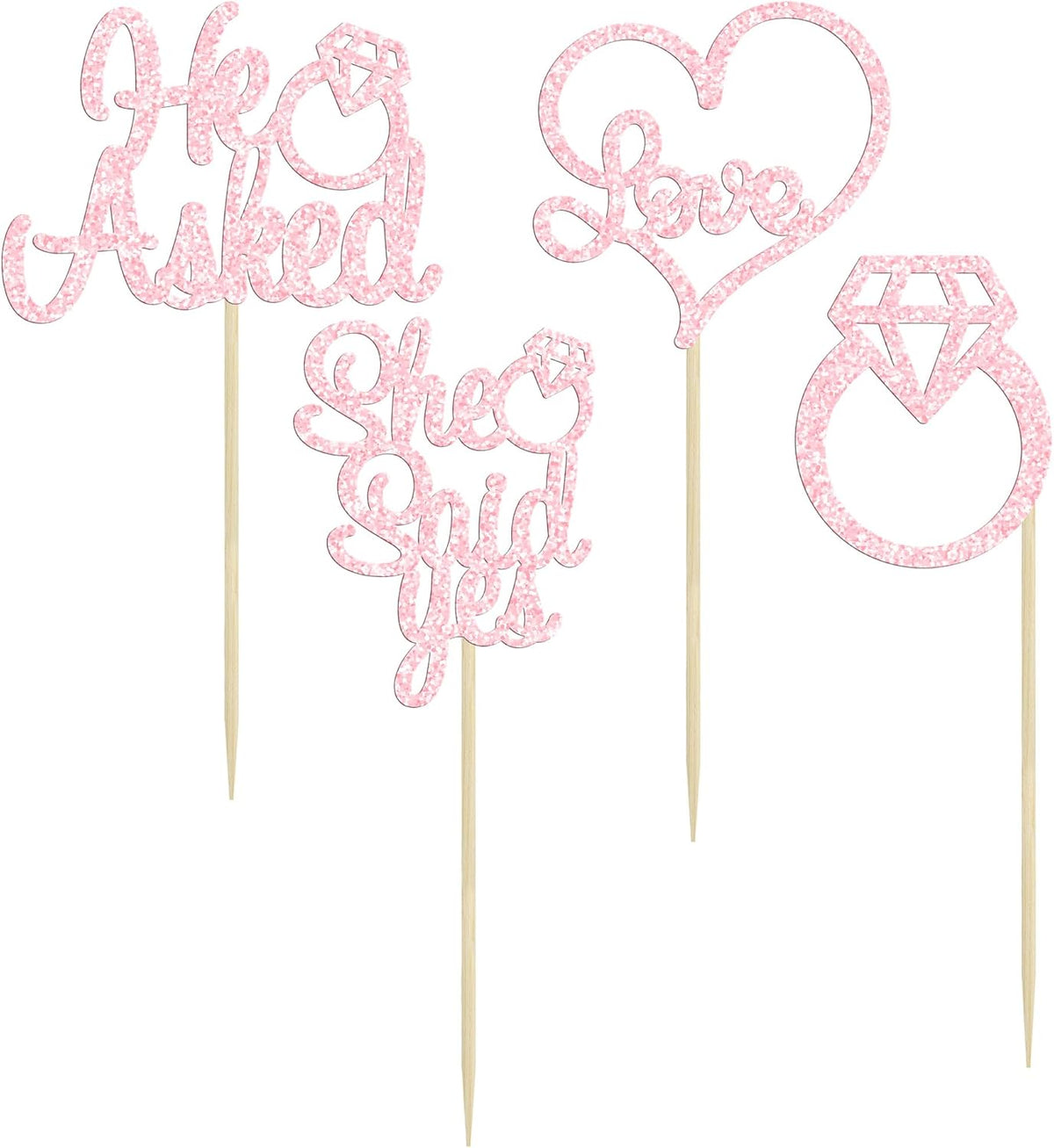 Gyufise He Asked She Said Yes Cupcake Toppers Gold Glitter Diamond - Light Pink - image 3