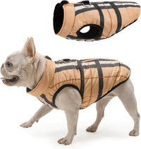 Winter Dog Vest Coat with Harness Built in – Essentials for Dogs - #2 Beige Bar Plaid-Gloss / L(Chest 19")-Regular