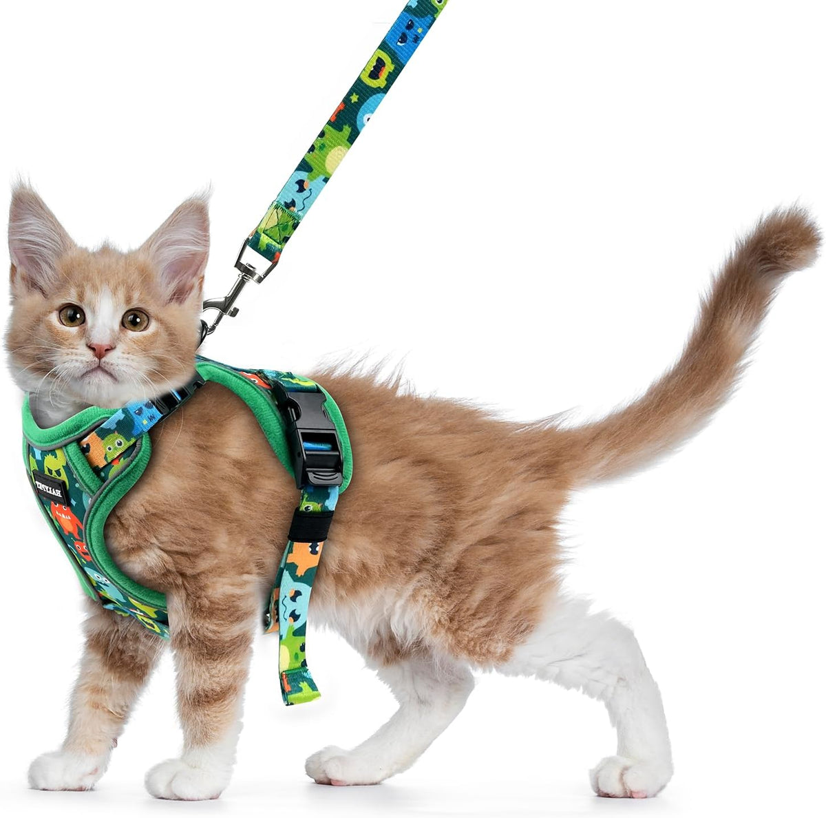 Cat Harness and Leash Set, Escape Proof Kitten Harness, Black - H604 Pro Green Monster / Small (7-12lb)