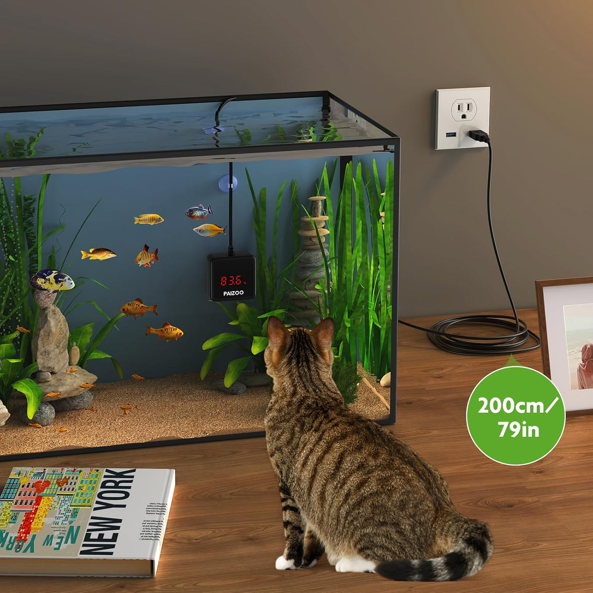 PAIZOO LED Waterproof Aquarium Thermometer Always-on Display with USB - image 2