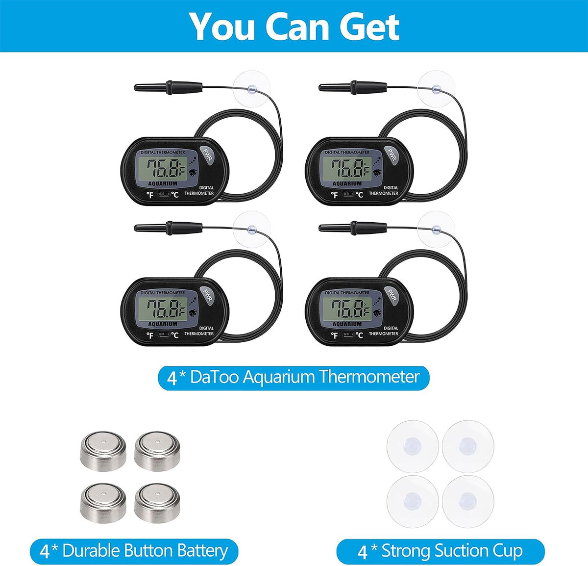 DaToo Aquarium Thermometer with Large LCD Display Fahrenheit/Celsius - 4 Pack - image 4