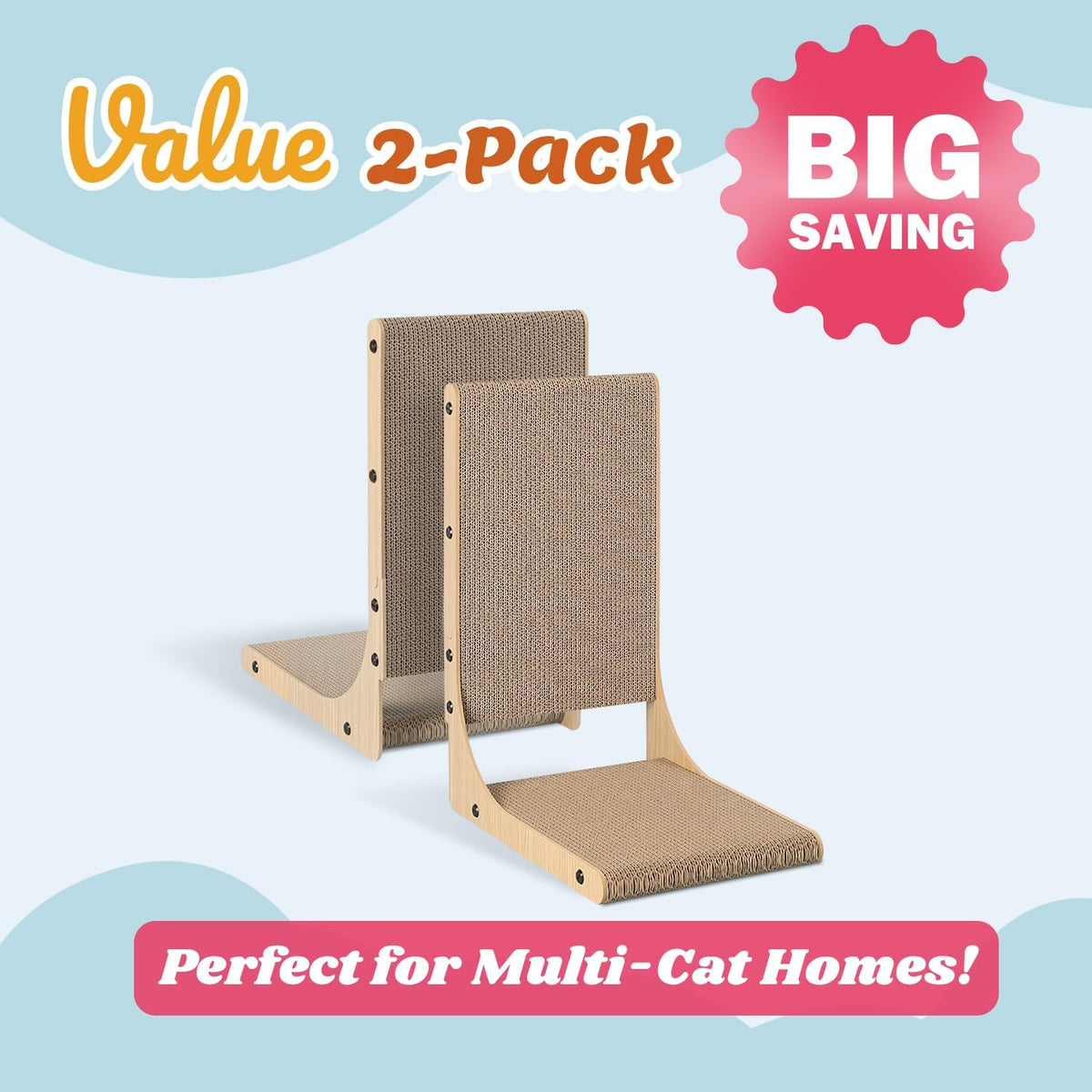 Zakkart 2-Pack L-Shaped Cat Scratching Board, Cardboard - Medium 2PC (19.7'' tall) - image 2