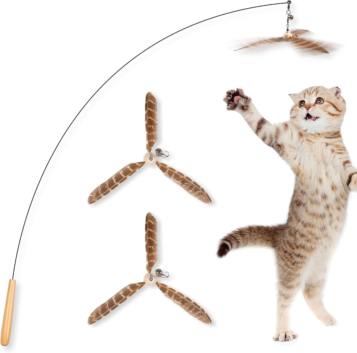 JXFUKAL Cat Wand Toys, Interactive Cat Toys with 3 Feather Refills, 29'' Flexible Steel Wire - Set A