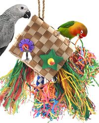 Bissap Bird Chew Toys, Parrot Foraging Shredder Natural Palm Frond Hanging Cage Toy for Conure - Flat Square