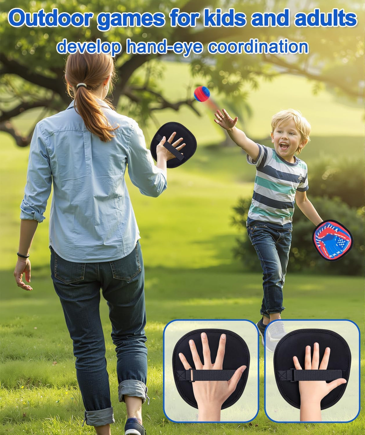 Toss and Catch Game with Soft Balls & Sticky Baseball Gloves - Red / 4 paddles 4 balls - image 4