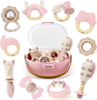 Baby Rattles & Teethers Set, Baby Toys 0-6 Months - 10 PCS(PINK)