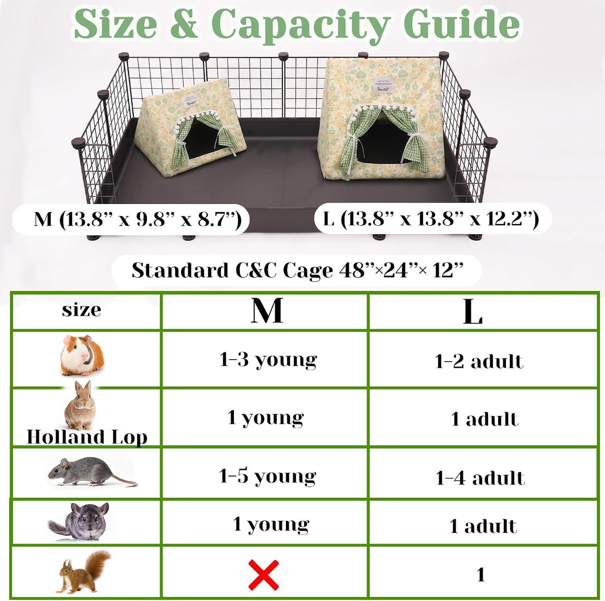 Jenvd Guinea Pig Hideout Large with Curtain - Flower / Large - image 2