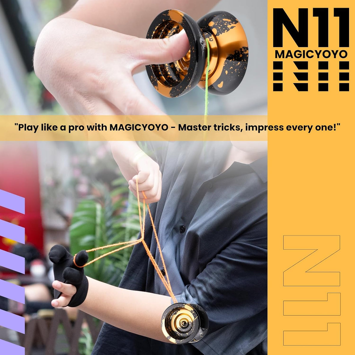 MAGICYOYO N11 Metal Yoyo Professional Responsive & Unresponsive Trick - N11 Black golden+k2 white - image 2