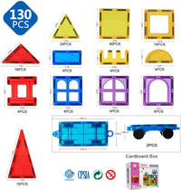 Magnetic Tiles Kids Magnetic Blocks 32PCS Building Sets for Kids Ages - 130pcs Magnetic Tiles With 2 Cars - image 2