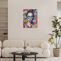 Fashion Women Wall Art Glam Modern Artwork for Girls Banksy Street Graffiti Pop Art Canvas Pictures Painting Print Framed Decorations Gifts for Bedroom Living Room Office 12"x16"