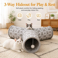 Geometric Straight Cat Tunnel with Plush Inside - 3 Way Tunnel - image 3