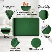 Dog Food Mat 36"x24" - Silicone Dog Mat for Food and Water Large Pet Feeding Mats with Residue - Khaki Green / 36"L x 24"W - image 4