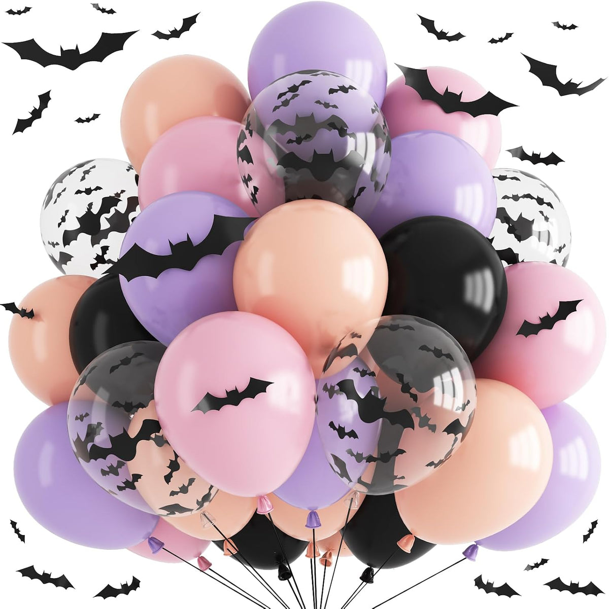 Froova black and white Halloween balloons with ghost and bat prints and bat stickers - view 9