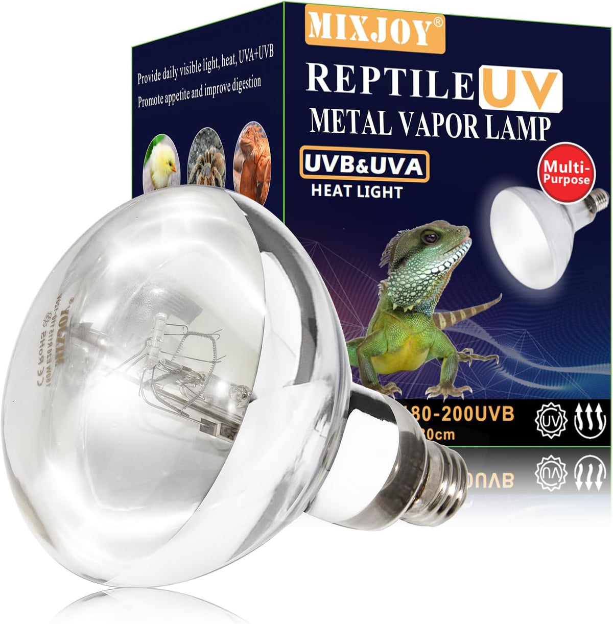 MIXJOY 160W Reptile Heat Lamp Bulb - 1 Count (Pack of 1)