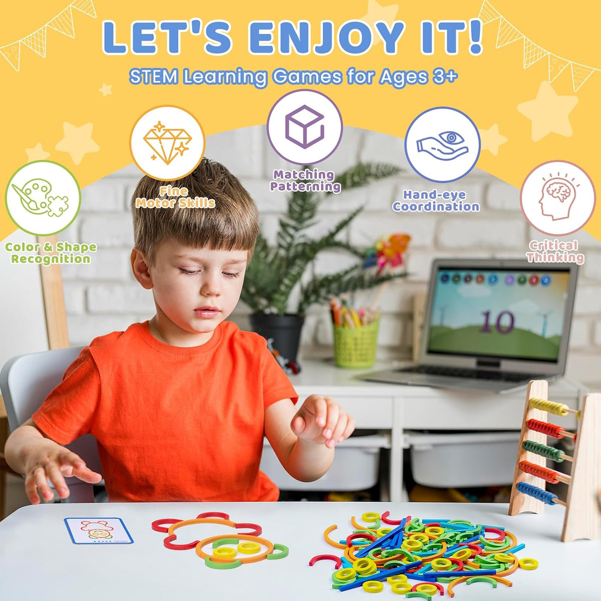 142pcs Wooden Pattern Blocks Montessori Smart Sticks Wooden Tangram - image 2