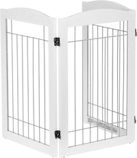 Spirich Freestanding Wire Pet Gate for Dogs, Tall Dog Gate for The Houes, Doorway, Stairs, Pet Puppy Safety Gate with Sliver Wire 60 Inches Extra Wide, 30 Inches Tall, 3 Panels, White