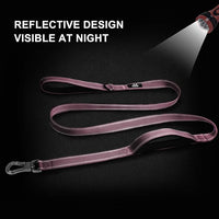 TwoEar 5FT 1IN Strong Pink Dog Leash with 2 Padded Handles, Traffic Handle Extra Control, Comfortable Soft Dual Handle, Auto Lock Hook, Reflective Walking Lead for Small Medium and Large Dogs