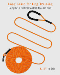 Taglory Long Dog Leash, 15FT 30FT 50FT 66FT, Training and Recall Leash with Comfortable Padded - 66 Foot - with handle / Orange - image 3