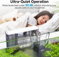 AQQA Quiet 20-30 Gallon Fish Tank Filters - Auto Start Hang on Back Aquarium Filter, 6W/ 8W Adjustable Flow, Deodorization Decontamination Filter System AQ168 (6W 158GPH)