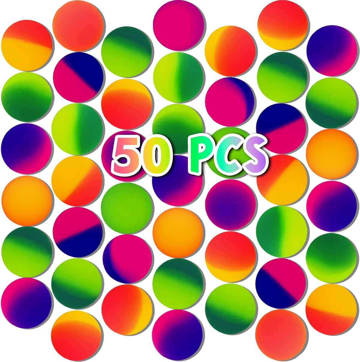 Whkvnng 50 rubber bouncy balls with two-color gradients, 32mm