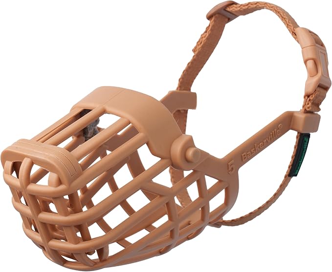 Baskerville Classic Basket Muzzle - Dog can Pant and Drink, Prevents Biting and Food Waste Scavenging, Strong TPR, Ideal for Longer Nosed Dogs, Breathable Dog Training Muzzle for Small Dogs (Size 1)