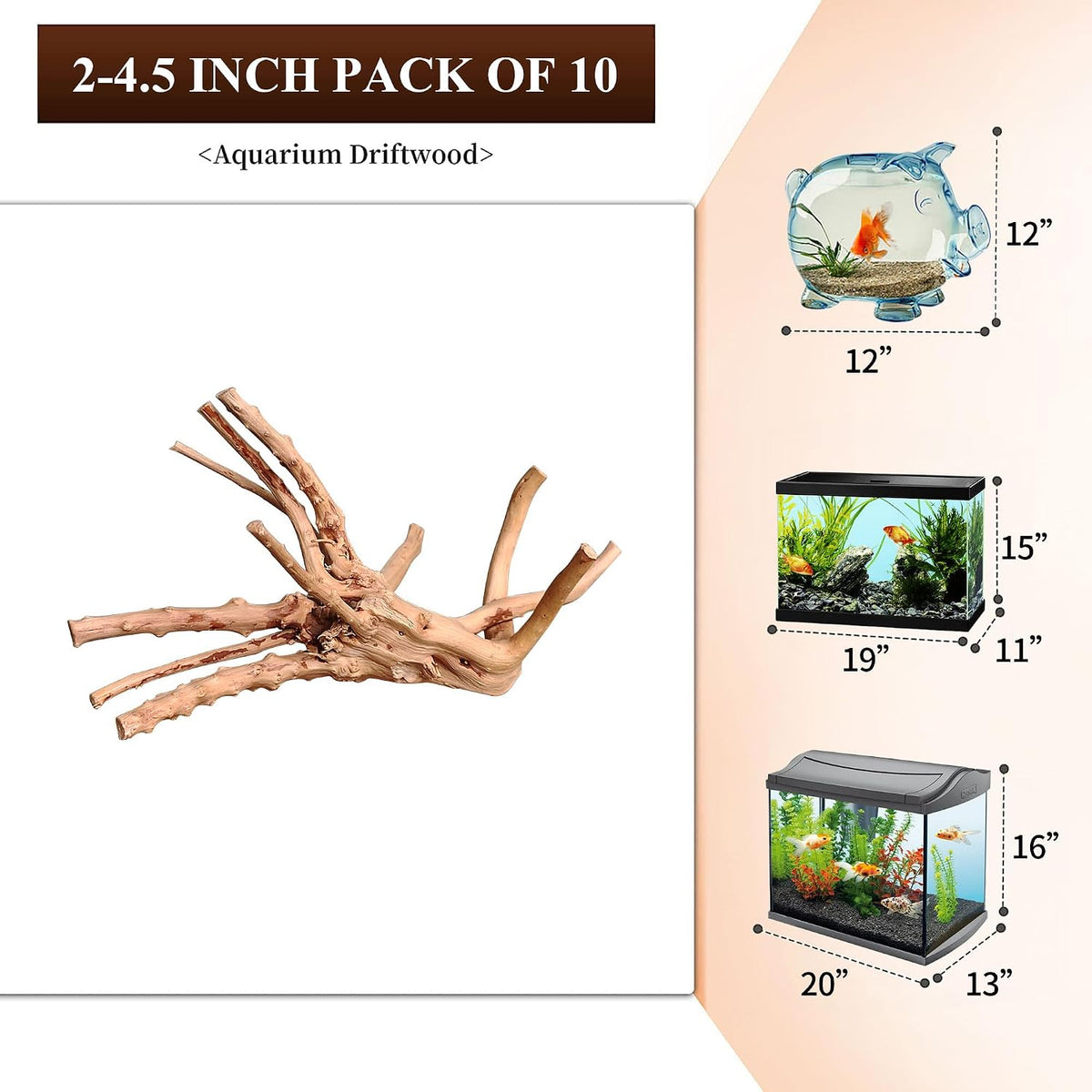 majoywoo Natural Driftwood for Aquarium Decor Fish Tank Decor Reptile - Spiderwood 2 to 4.5 Inch(Pack of 10) - image 2