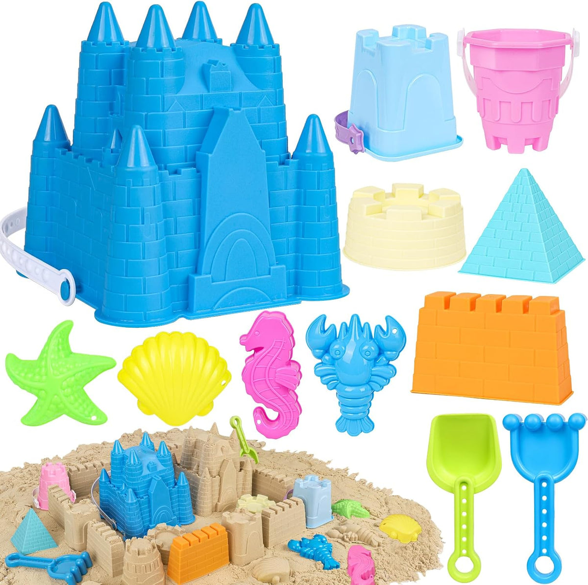 FUSPWEAO Beach Toys with Castle Bucket