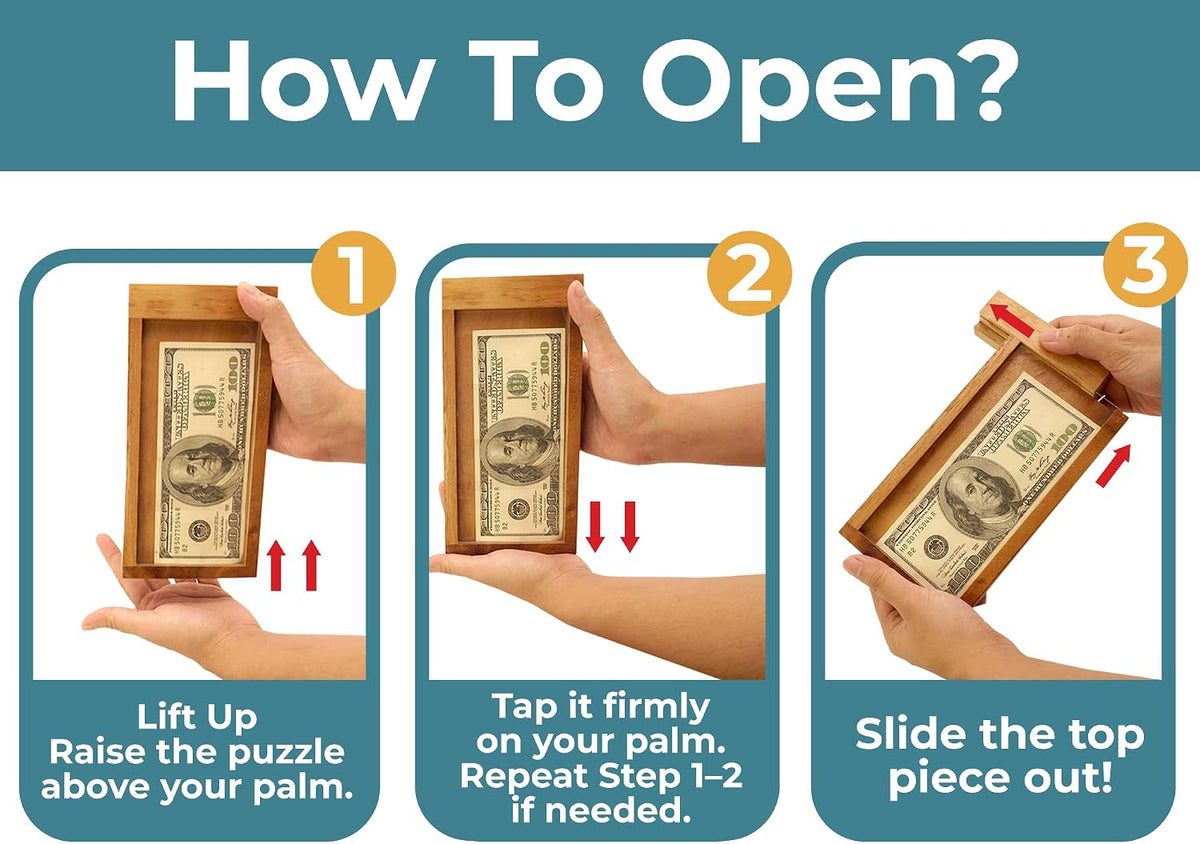 BSIRI ATM wooden money puzzle box with sliding panels for cash and gift cards - view 3