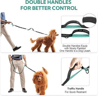 Hands Free Dog Leash, Retractable Bungee with Double Padded Handles, Waist Leash for Dog Walking, Heavy Duty for Large Dogs, Mint Green