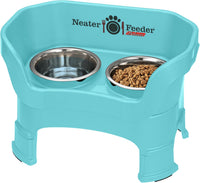 Neater Feeder Deluxe Mess-Proof Elevated Dog Bowls for Large Dogs - Medium + Standard Bowl / Aquamarine