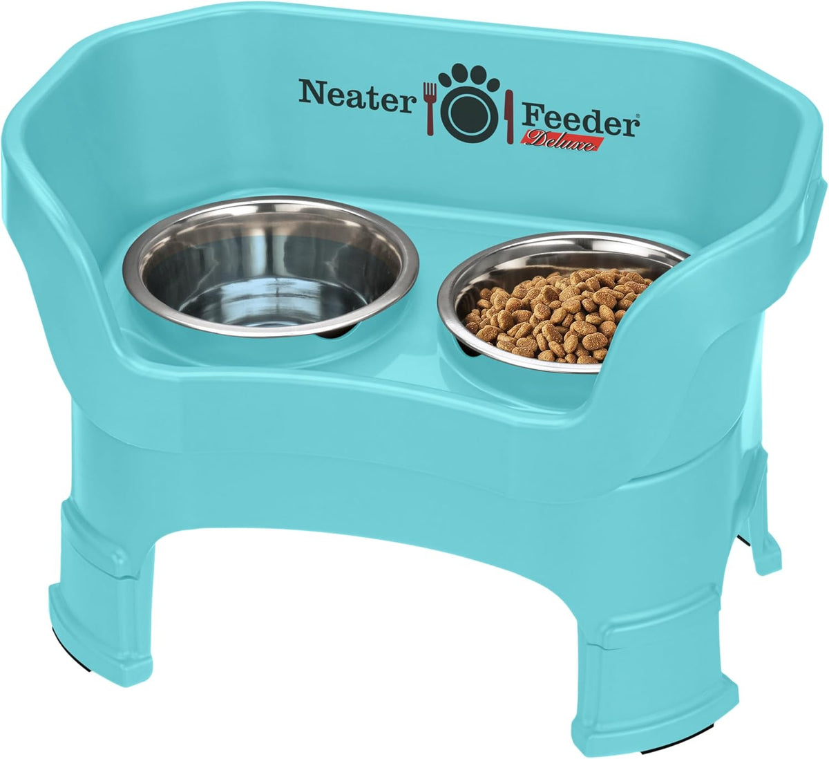 Neater Feeder Deluxe Mess-Proof Elevated Dog Bowls for Large Dogs - Medium + Standard Bowl / Aquamarine