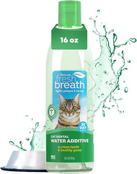TropiClean Fresh Breath Water Additive for Cats, Cat Teeth Cleaning and Breath Freshener Solution, Complete No Brushing Dental Care, 16 oz.