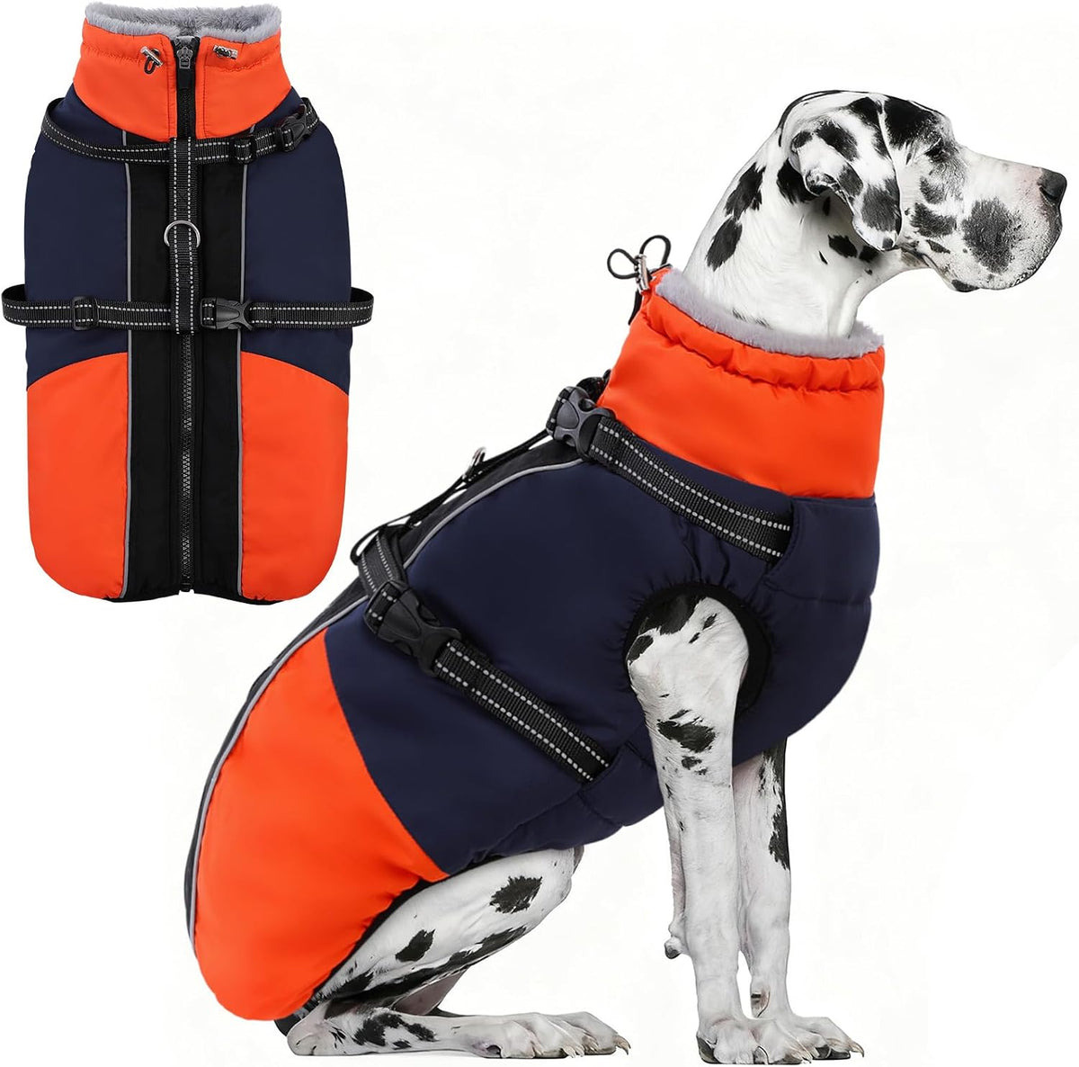 Large Dog Coat Waterproof Dog Winter Jacket with Harness TurquoiseL – Essentials for Dogs - Blue / XX-Large